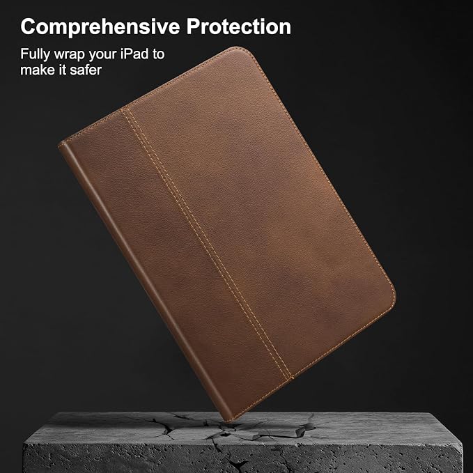 Leather Case for iPad A16 11th 11 2025 and iPad 10th 10.9 2022 | Genuine Full Grain Leather Folio CoverSmart Protective ShellShockproof &amp Drop-ProofAuto Wake/Sleep.Dark Brown