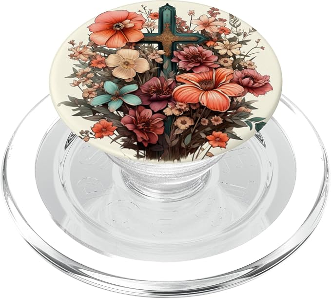 Christian Jesus Faith Cross Flowers Graphic PopSockets Adhesive PopGrip