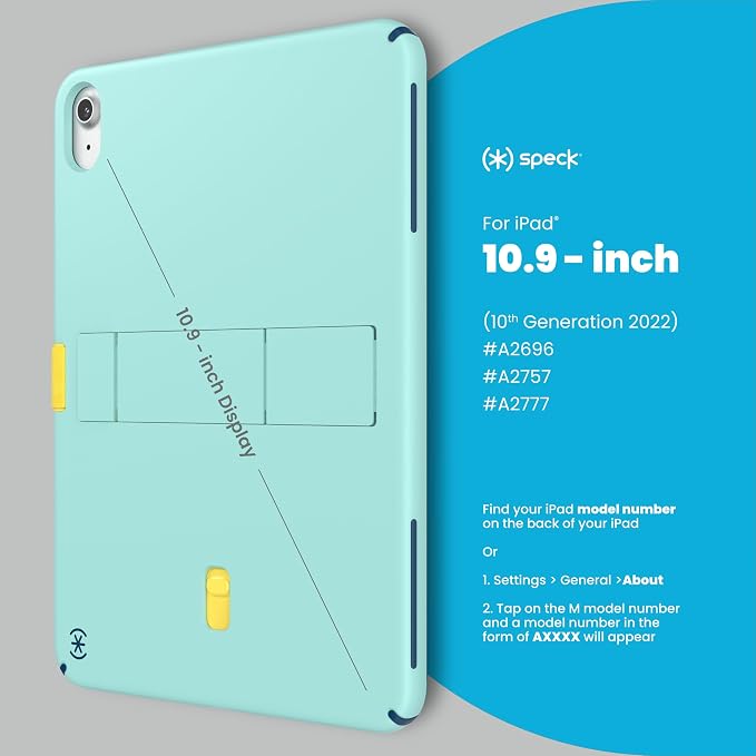 Speck iPad 10.9 Inch Tablet Case and Stand - Scratch Resistant Drop Protection &amp Quick Release Kickstand - for iPad 10th Gen 2022 - StandyShell Black/White