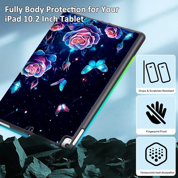 Lokigo Case for iPad 9th/8th/7th Gen 10.2 Air 3rd/Pro10.5 Aurora Forest | Protective Folio Soft Back Cover Pencil Holder for Teens/Students/Office Staffs 4 Angles Viewing Stand Auto Wake/Sleep