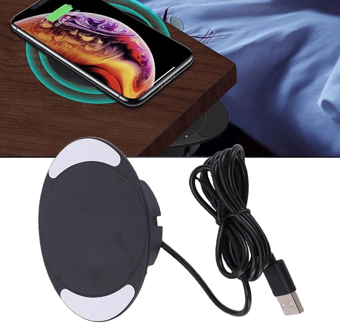 Concealed Wireless Charger Under Desk Wireless Charger 10W Fast Charging Countertop Phone with Automatically Adjusts Power Output for Table Nightstand Coffee Shops