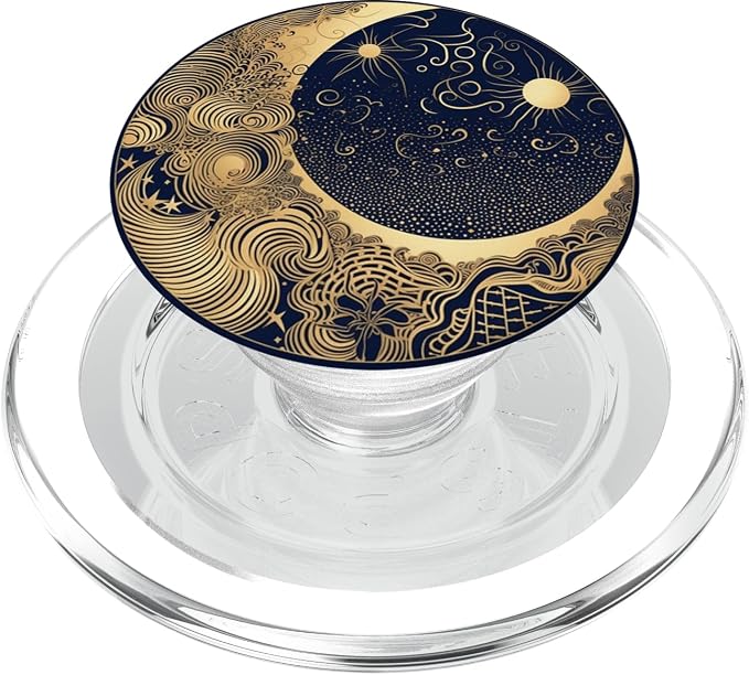 Golden Blue Crescent Moon Celestial Aesthetic Chic Boho PopSockets Adhesive PopGrip