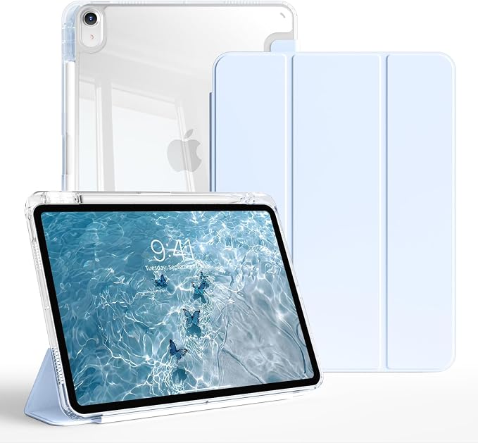 Case for iPad Air 11 Inch M4/M3/M2 Air 5th/4th Gen 10.9 Black | Pencil Holder Slim Trifold Stand Cover Clear Hard Back Shell Auto Sleep/Wake