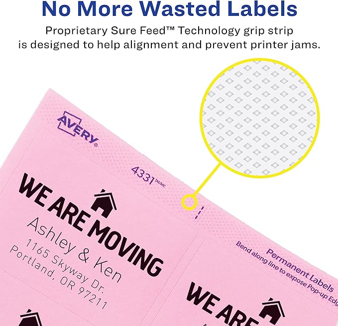 Avery Labels with Sure Feed, Assorted Bright Colors, 2" x 2-5/8", Laser/Inkjet, 150 Labels (4331) (Pack of 6)