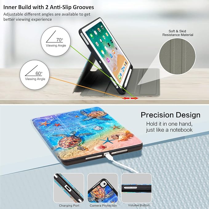 Lokigo Case for iPad 9th/8th/7th Gen 10.2 Air 3rd/Pro10.5 Aurora Forest | Protective Folio Soft Back Cover Pencil Holder for Teens/Students/Office Staffs 4 Angles Viewing Stand Auto Wake/Sleep