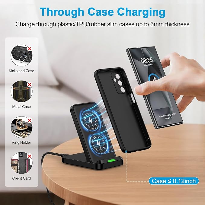 Google Pixel 9 10a 15W Wireless Charger Stand Phone Station with QC Adapter | for Google Pixel 10 Pro Fold 10 Pro 10 9a 9 Pro Fold 8a 8 Pro 7a Desk Android Wireless Fast Charging Dock Pad 2 Pack Bla