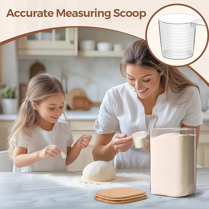 ComSaf 3.6Qt Glass Food Storage Containers, Cereal Storage Containers with Airtight Lids, Large Square Glass Jars with Bamboo Lids, for Rice, Pasta, Oats, Grains, Coffee Beans