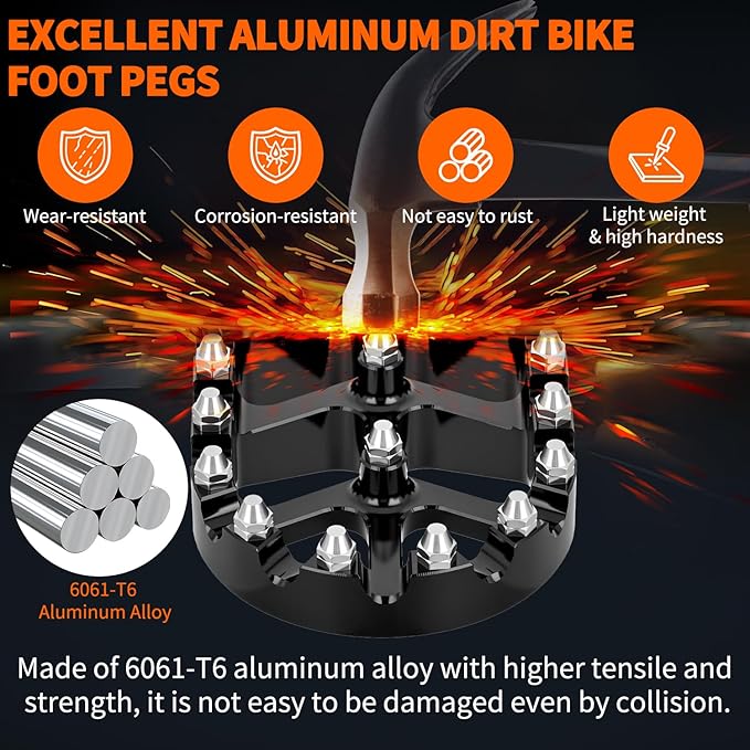 Nilight Motorcycle Foot Pegs Dirt Bike Footpegs Fit for Surron Light Bee X/S E Ride Pro SS CRF150F CRF230F CRF250F X160 X260 KDX200 XR125L XR150L Heavy Duty CNC Foot Rests Pegs Pedal, Black