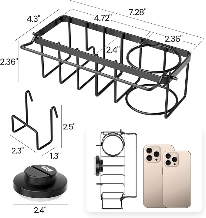 TAILI 4-in-1 Sponge Holder for Kitchen Sink with Strong Suction Cup Removable, Rustproof Stainless Steel Sink Caddy for Sponge, Brush, Scrubber, Scraper -Black
