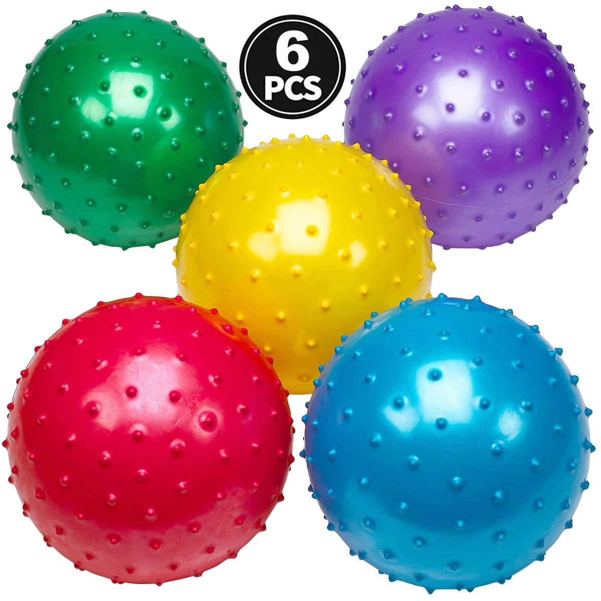 Bedwina 7 Inch Knobby Sensory Balls (6-Pack) Spiky Massage Stress Balls