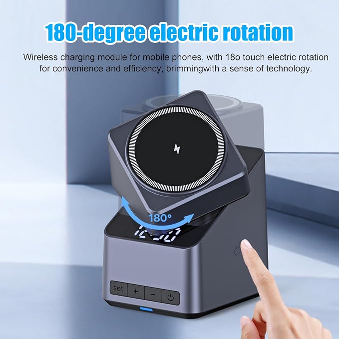 180° Rotating Wireless Charger for iPhone 12-16 15W MagSafe Charging Stand with Auto-Align Smart Trickle Mode Overcharge Protection Day/Night Charging Dock