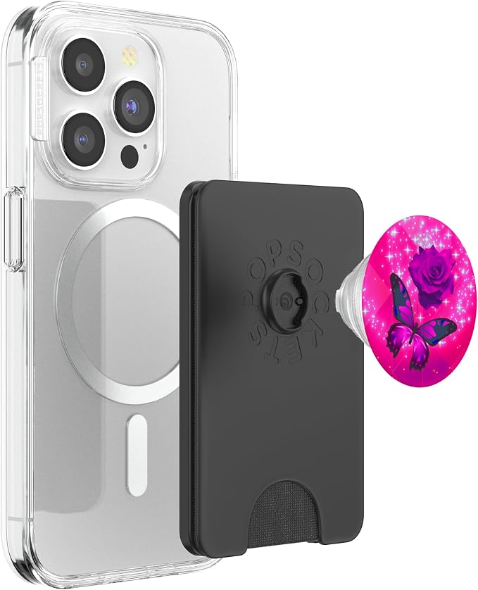 Hot Pink Butterfly Flower Rose Cell Phone Holder Grip Floral PopSockets Adhesive PopGrip