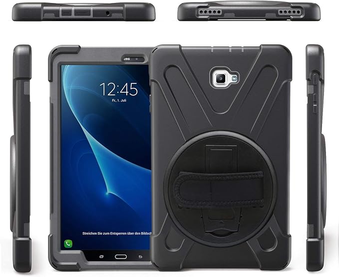 Galaxy Tab A 10.1 P580 2016 Case KIQ Shockproof Heavy Duty Military Full-Body Protection Kickstand Screen Protector for Samsung Galaxy A 10.1 with S-Pen 2016 SM-P580 &amp SM-P585 (Shield Black)