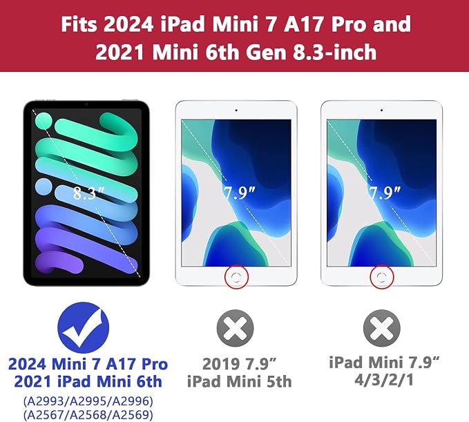 Grifobes Case for iPad mini 7th 2024 (A17 Pro) / Mini 6th Generation 2021 8.3 Heavy Duty Shockproof Cover with Pencil Holder Stand for i Pad Mini 7/6 Gen 8.3 inch Case (Black+Red+Red)