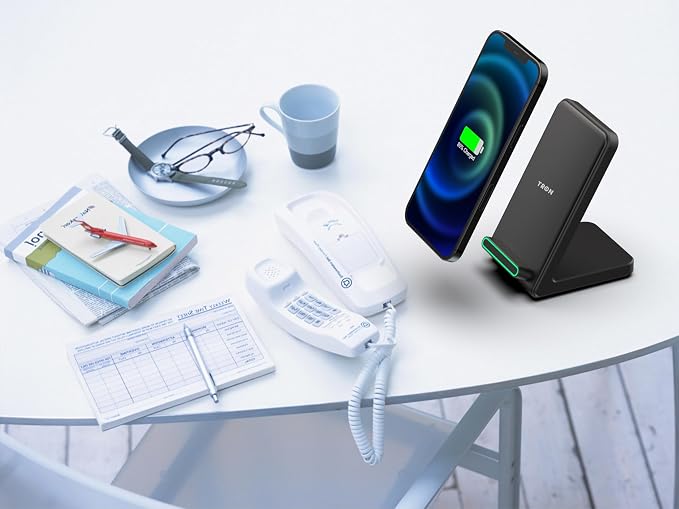 TRON Wireless Fast Charging Stand 15W Induction Charger with LED Light 6FT Cable – Compatible Android S24/S23/S22/S21/S20 Note 20/10 iPhone 17/16/15/14/13/12 (TR66)