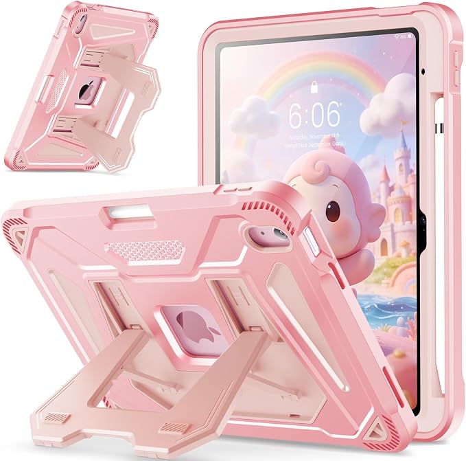 INFILAND Kids Case for iPad A16 11th Generation 11 Inch (2025) iPad 10th Generation 10.9 Inch (2022) Heavy Duty Rugged Shockproof Protective Cover with Dual-Support Folding Kickstand (Black)