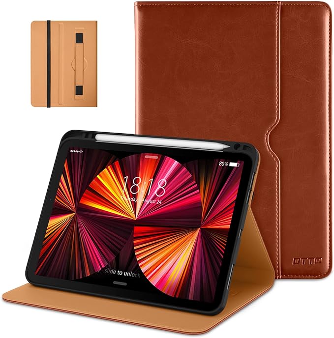 DTTO Case for iPad Pro 11 Inch 4th / 3rd / 2nd / 1st Generation 2022/2021/2020/2018Premium PU Leather Folio Stand Cover with Hand Strap Auto Wake/SleepMultiple Viewing Angles Black