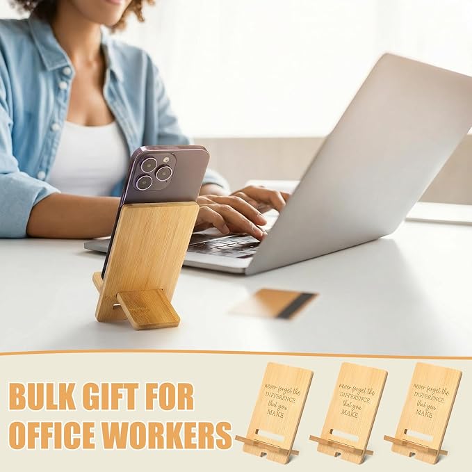 Ripeng 30 Pcs Employee Appreciation Gifts Bulk Bamboo Phone Stand for Desk Office Workers Inspiration Thank You Gift for Team Coworkers Staff Volunteer Nurse Teacher Colleagues Gratitude (Inspiration)