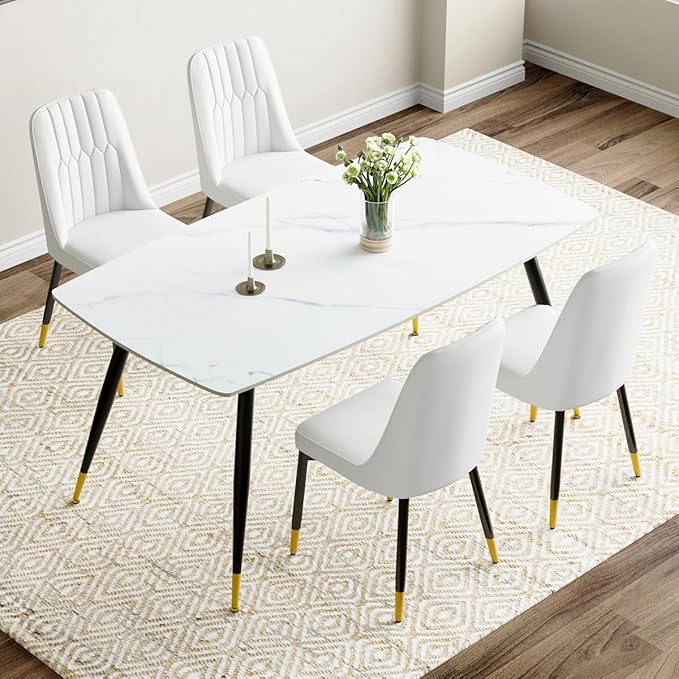 Dining Room Table Set for 4,Dining Table Set for 4, Sintered Stone Kitchen Table Top and Modern Chairs Set of 4 for Kitchen Dining Room