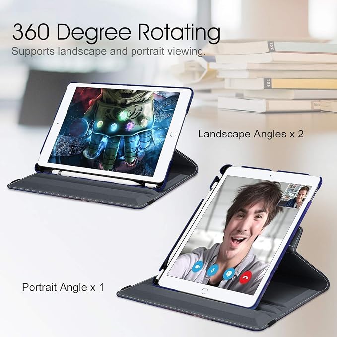 Fintie 360° Rotating Case for iPad 9th / 8th / 7th Generation 10.2 Inch | Swivel Stand Portrait &amp Landscape Viewing Shockproof Cover with Pencil Holder Auto Wake/Sleep Aqua Wave