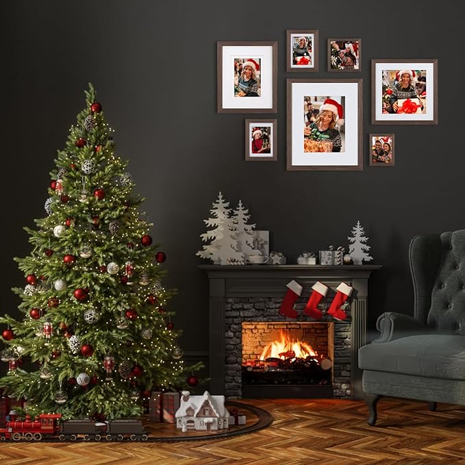 Egofine 9x12 Picture Frame Made of Solid Wood with Plexiglass, Display Pictures 5x7/6x8 with Mat or 9x12 Without Mat for Tabletop and Wall Mounting, Rustic Brown