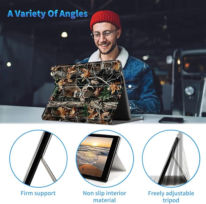 for All-New Kindle Fire HD 10 &amp 10 Plus Tablet (13th/11th Gen 2023/2021 Release) 10.1 + Screen Clean Pad Slim PU Leather Multi-Angle Kickstand Cover with Auto Wake/Sleep Horse with US Flag