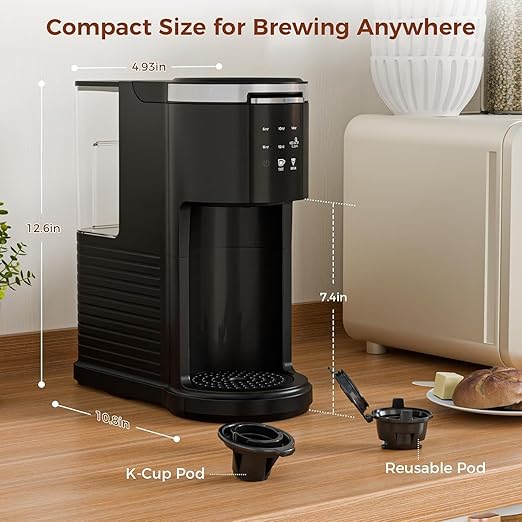 Electactic Single Serve Coffee Maker, 2 in 1 Coffee Machine for K-Cup & Ground Coffee, 6 to 14oz Brew Sizes, Pod Coffee Makers with 40oz Removable Water Reservoir, LCD Screen, Self-cleaning, for Home