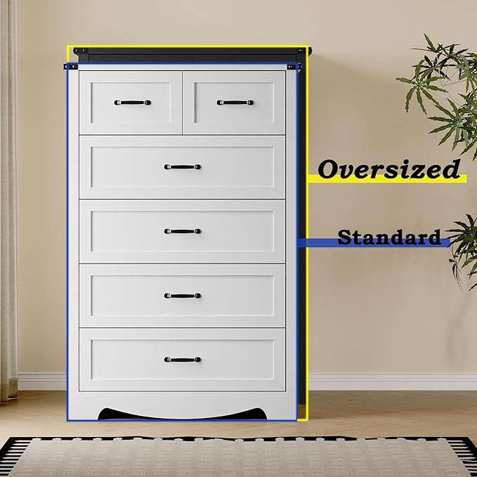 Tall 6-Drawer Dresser for Bedroom, Modern Wooden Chest of Drawers with Metal Handles, Anti-Tipping Design, Sturdy and Stable Storage Organizer for Living Room, Entryway, Home Office, Standard
