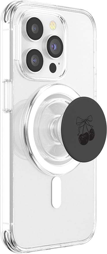 Minimalist Black Cherries with Bow PopSockets PopWallet for MagSafe