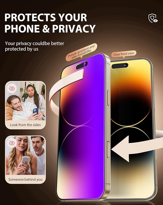 PDDKISS Compatible for iPhone 12/12 Pro Privacy Screen Protector | Pink Gradient Anti Spy Anti Blue Light HD 6.1 Inch Tempered Glass Easy Installation