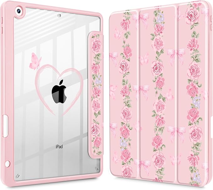 May Chen for iPad 9th Generation with Pencil Holder iPad 8th/7th Gen Case 10.2-inch [Penceil Holder] Trifold Stand Auto Wake/Sleep Clear TPU Protection Back Cover Ballet Shoes