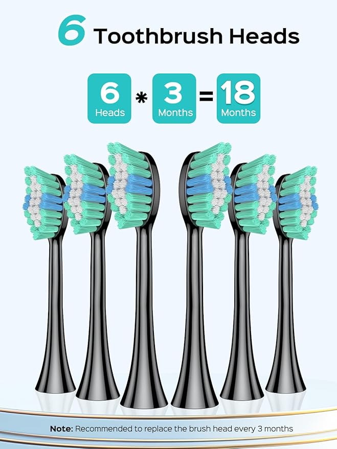 COSLUS Sonic Electric Toothbrush for Adults: 47000 VPM for Deep Cleaning & Whitening with Travel Case - 5 Modes for Sensitive Teeth & Braces, Wireless Charging, 6 Brush Heads for Family, Black (1PC)
