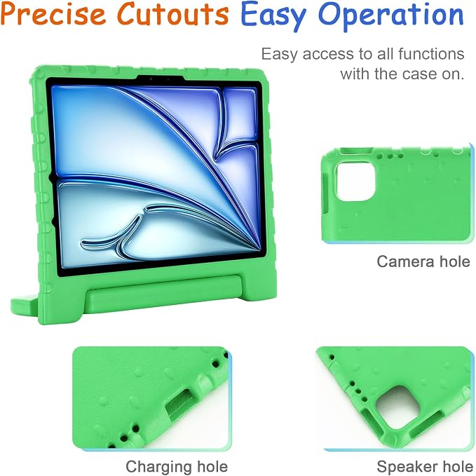 Kids Case for iPad Pro 11 M5/M4 &amp iPad Air 11 (2026/2025/2024) Shockproof Case with Pencil Holder Techcircle Light EVA Foam Handle Stand Bumper Protective Child Friendly Drop Proof Cover Black