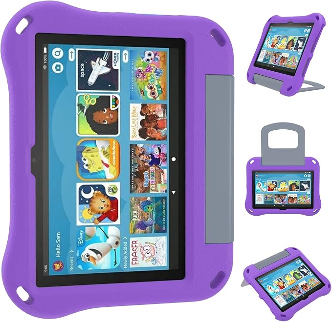 Fire HD 8 Tablet Case for Kids Amazon Kindle Fire HD 8 &amp 8 Plus Tablet (2024/2022/2020 Release12th/10th Generation) Ubearkk Shock-Proof Protective Back Cover Cases with Foldable Stand HolderPur