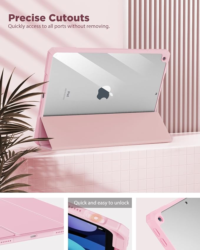 TiMOVO Case for iPad 9th/8th/7th Generation 10.2 inch Black | Pencil Holder Slim Trifold Stand Protective Cover Clear Transparent Back Shell Auto Wake/Sleep
