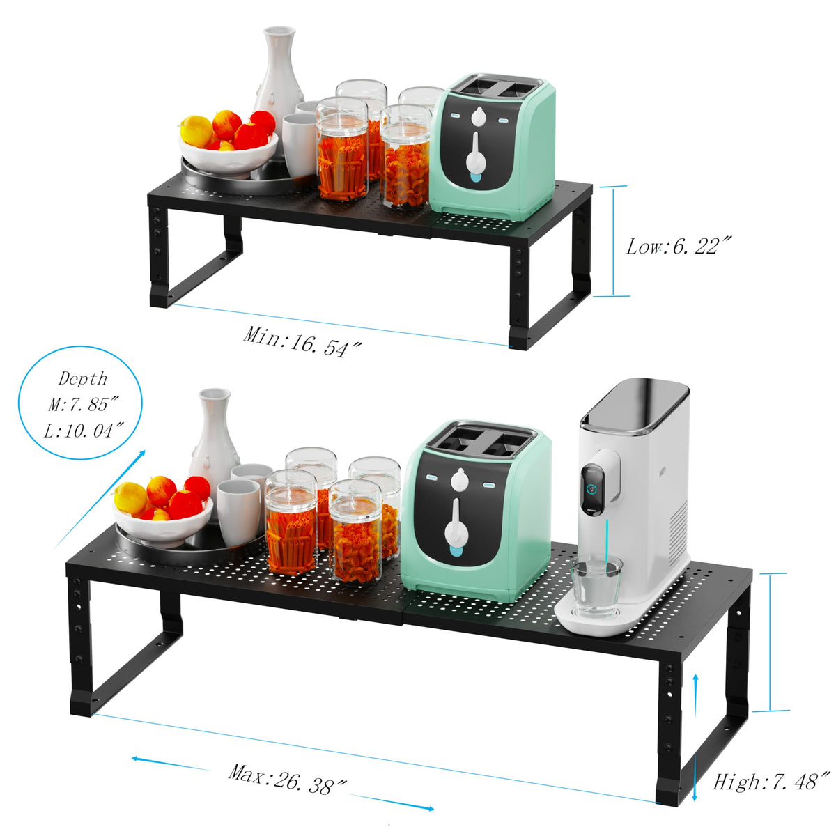 Wobmmi Expandable Spice Rack Kitchen Cabinet Shelf Organizer, Stackable Storage Shelves Racks, Adjustable Counter Shelving for Cabinets, Countertop, Cupboard,Pantry and More(3Packs/White/Medium)