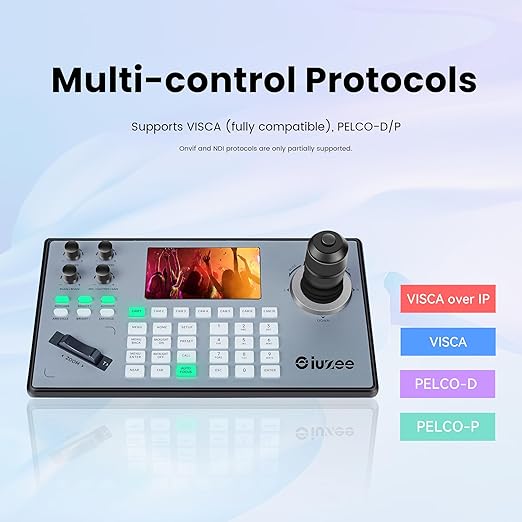 iuZee PTZ Camera Controller 4D Joystick PoE IP PTZ Keyboard with Controller 5" LCD Screen Preview, Support VISCA PELCO-P PELCO-D RS422 RS485 RS232 RJ45, for Live Streaming Meeting/Church Service/Education
