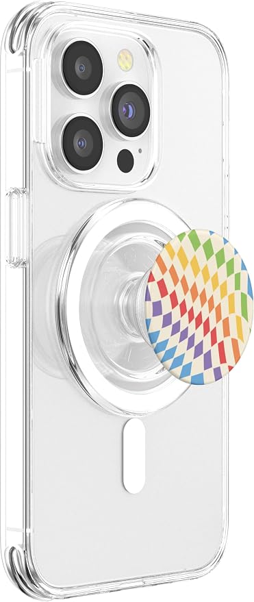 PopSockets Phone Grip – Checker Wavy Rainbow PopSockets PopWallet for MagSafe