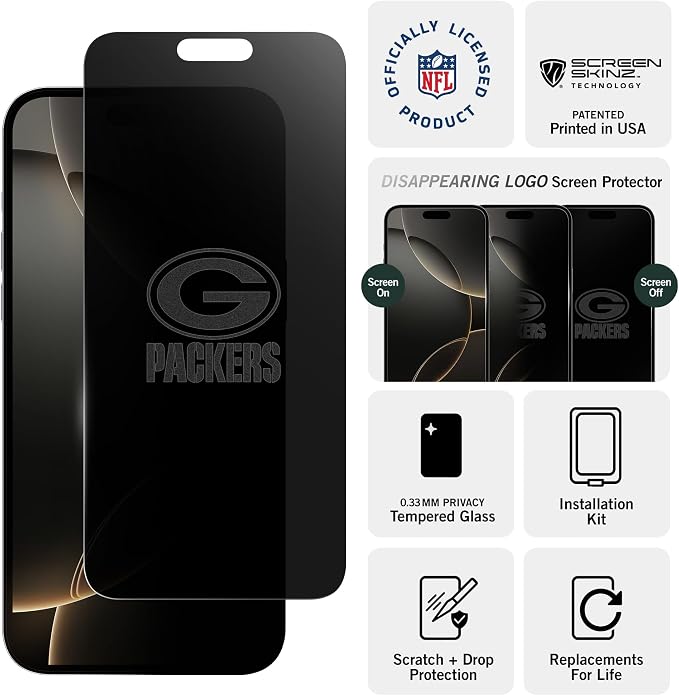 NFL Arizona Cardinals Privacy Screen Protector As Seen on Shark Tank Tank for iPhone 17 w/ Disappearing Design - Scratch-Resistant Glass Protector - Easy-Install Screen Guard w/ Disappearing Design (I