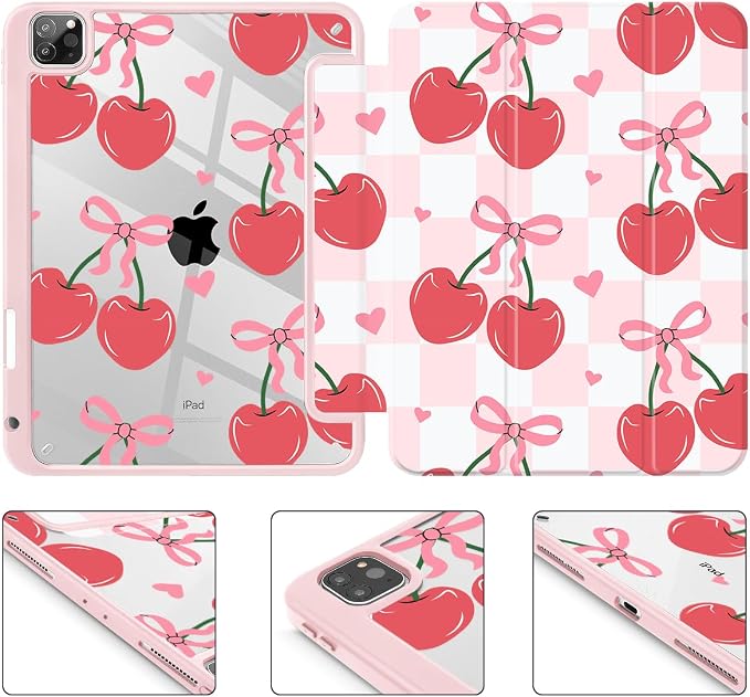 Mektron Case for iPad Pro 11 inch Case M2 2022 Generation 4th Fit 2021 2020 2018 iPad Pro 11 (3rd 2nd &amp 1st Gen) -Buit in Pencil Holder with Shockproof Cover Clear Shell Blue Bows &amp Flower