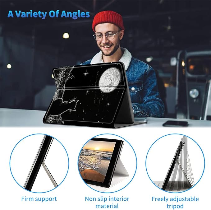 for All-New Kindle Fire HD 10 &amp 10 Plus Tablet (13th/11th Gen 2023/2021 Release) 10.1 + Screen Clean Pad Slim PU Leather Multi-Angle Kickstand Cover with Auto Wake/Sleep Horse with US Flag