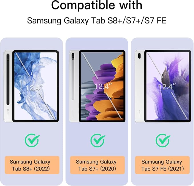 JETech Folio Case for Samsung Galaxy Tab S8 Plus/S7 FE/S7 Plus 12.4 Black | For 2022/2021/2020 Model Multi-Angle Stand Cover S Pen Holder Slim Protective Cover Auto Wake/Sleep