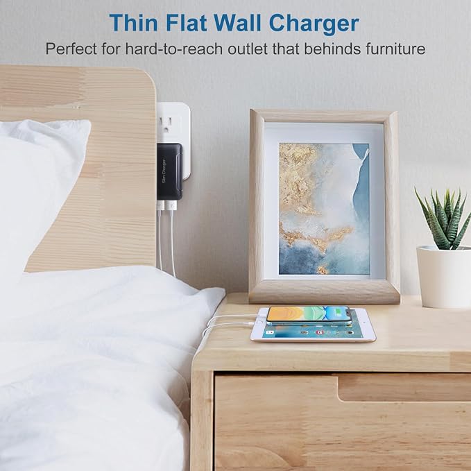 Slim USB Charger Block OKRAY Flat Dual USB Wall Charger with Foldable Plug | 3Pack Ultra-Thin 5v/3a Fast Charging Blocks USB-A Port Phone Charger Travel Adapter for iPhone 14 13 12 11 XR Galaxy S24