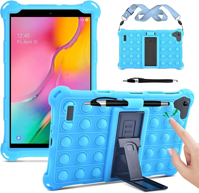 DETUOSI Silicone Case Compatible with Samsung Galaxy Tab A 8.0 2019 Without S Pen Model (SM-T290/T295/T297) Lightweight Protective Cover with Strap for Galaxy Tab A Case 8.0 2019 Dazzling Pink