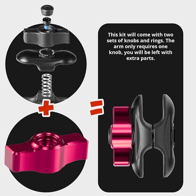 2 Long Metal 20mm Ball and Socket Arm | Tackform DuraLock 20 Series | Dual 20mm Sockets with Optional Anti-Theft Knob | Black