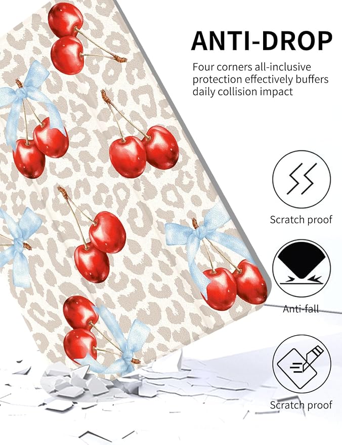 Case for iPad 9th/ 8th/ 7th Generation Case 10.2&amp10.5 Inch (2021/2020/2019 Release) Slim Lightweight Soft Trifold Back Cover with Pencil Holder &amp Auto Sleep/Wake Cover Cherries Cheetah Bows