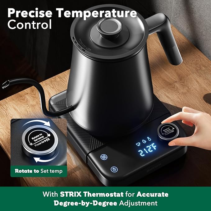 Gooseneck Electric Kettle HIYAKOI with ±1℉ Temperature Control, Pour Over Kettle for Coffee & Tea, 1200W Rapid Heating, Stainless Steel Water Boiler with 12H Keep Warm & Built-in Timer, 0.8L/27oz