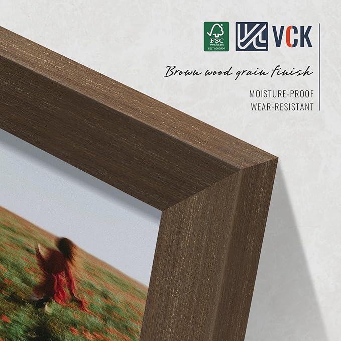 VCK 11x17 Brown Picture Frames 3 Pack, High-End Wood Wide Border Poster Frame, Multi-Directional Display Family Photos, Office Prints, Studio/Gallery/Home Artwork