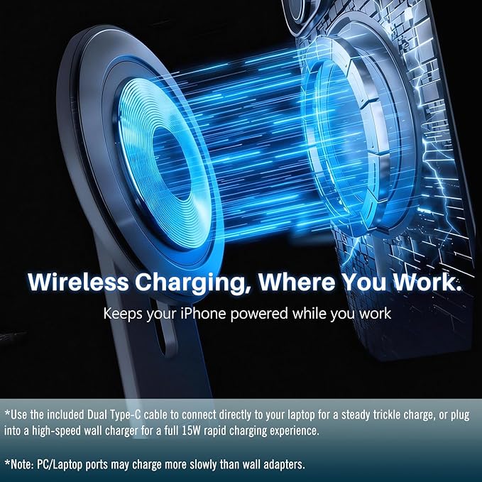 15W Wireless Charger Magnetic Phone Holder for Laptop &amp Tesla | Foldable Invisible Fast for Magsafe Charger 360° Adjustable &amp 180° Swivel Continuity Camera Mount Dual-Screen for iPhone