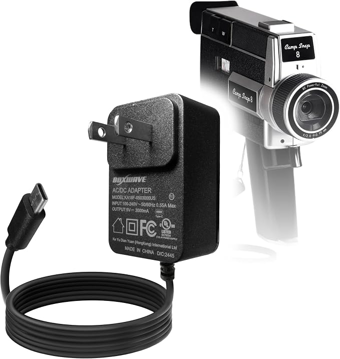 BoxWave Charger Compatible with Camp Snap CS-8 Digital Video Recorder - Wall Charger Direct (15W) Rapid Charge Your Device with Built-in 3ft Cable